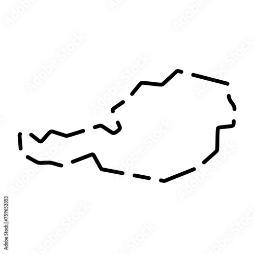 Austria country simplified map. Black broken outline contour on white background. Simple vector icon