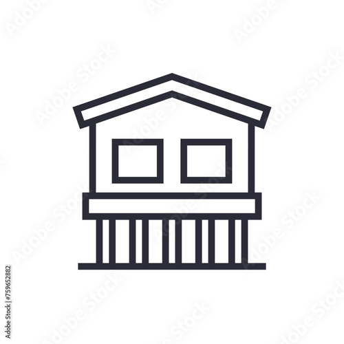Stilt house icon, cabin on stilts line vector