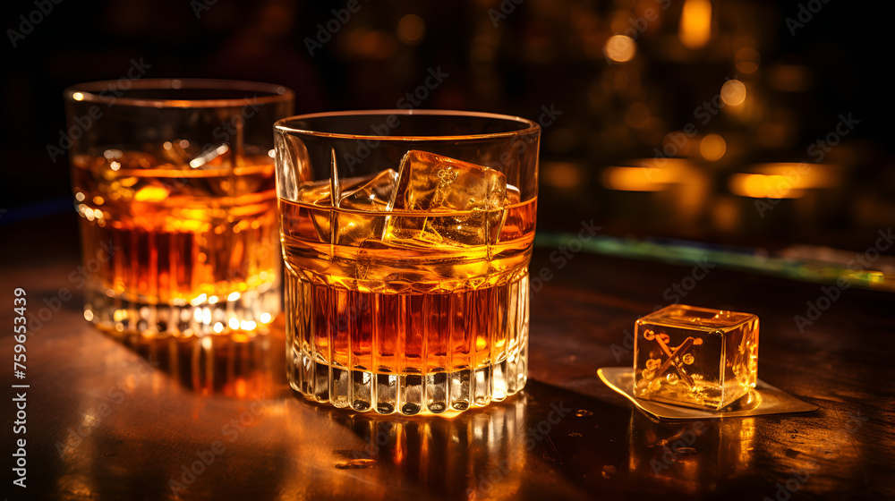 Two Glasses of Alcohol Sitting on a Table Two Glasses of Alcohol Sitting on a Table