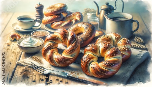 Illustration Digital Oil Painting of Bagel Twists