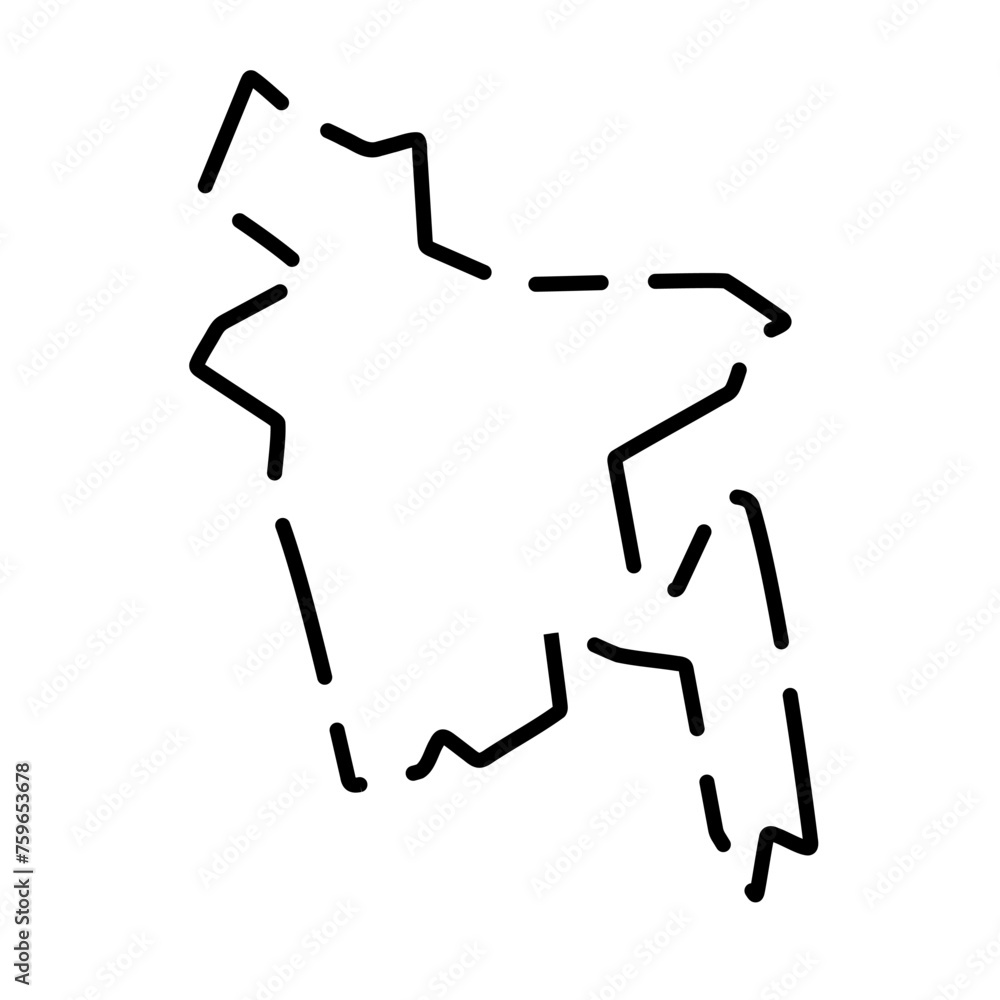 Bangladesh country simplified map. Black broken outline contour on white background. Simple vector icon Bangladesh country simplified map. Black broken outline contour on white background. Simple vector icon