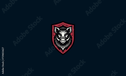 head boar with shield vector logo design