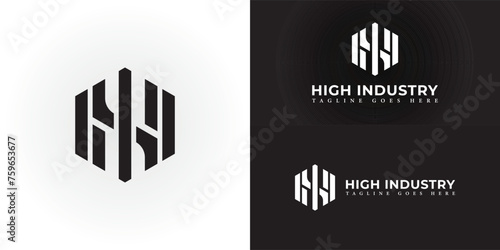 Abstract letter HI or IH logo design vector template in black color isolated on multiple backgrounds. Letter HI or IH in black color applied for design and printing company logo design inspiration photo