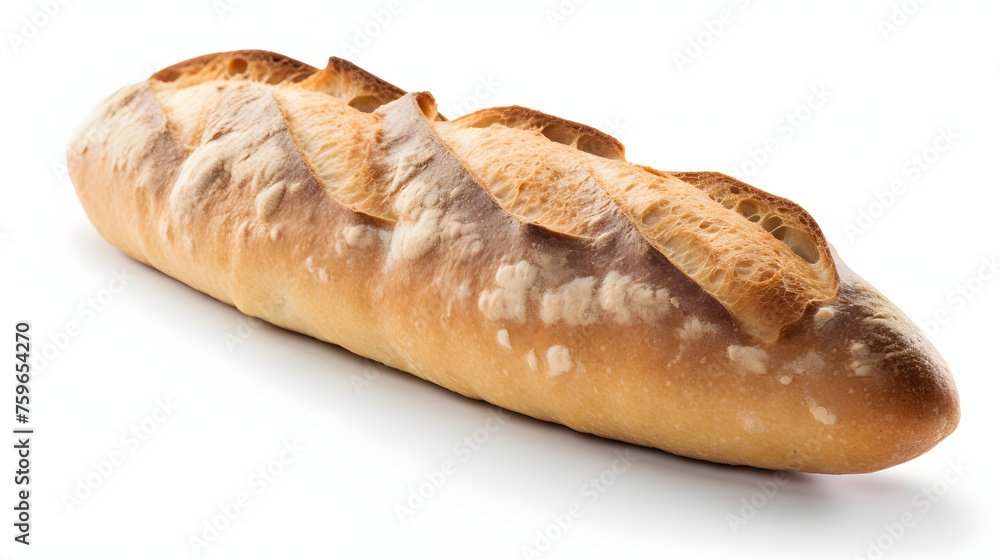 single french loaf bread isolated on white background