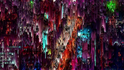 Abstract background with pixel noise artifacts. Glitched old-school screen with digital datamoshing VHS effect, an old analog video recording on tape cassette. Abstract data moshing distorted frame