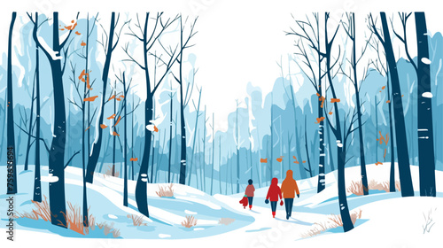 children walk in the woods in winter