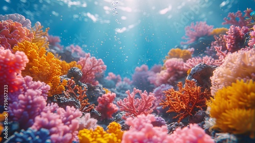 colorful sea coral reef claymation, penetration light, text copy space