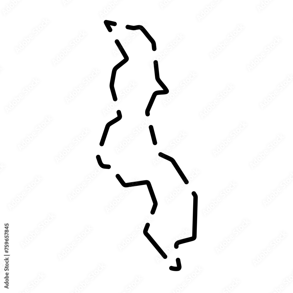 Malawi country simplified map. Black broken outline contour on white background. Simple vector icon Malawi country simplified map. Black broken outline contour on white background. Simple vector icon