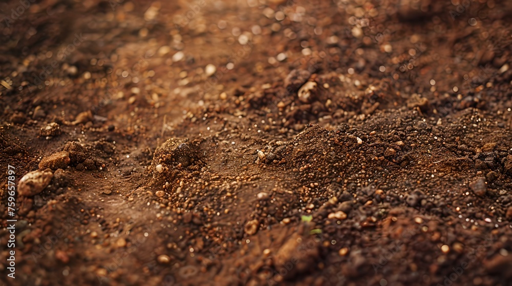 Close-up view of rich brown soil texture. natural background for environmental themes. perfect for gardening and agriculture. capture the essence of earth. AI