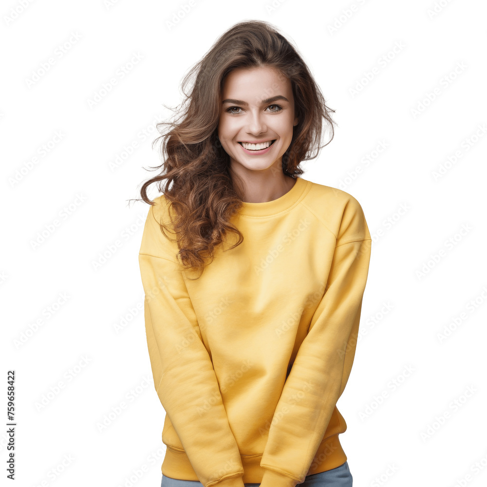 portrait of a smiling woman in yellow sweater isolated on transparent background portrait of a smiling woman in yellow sweater isolated on transparent background