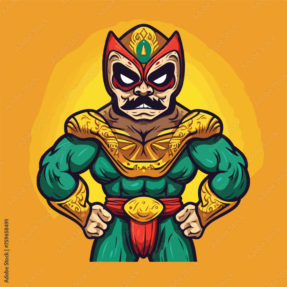Cartoon mexican wrestler standing with crossed a