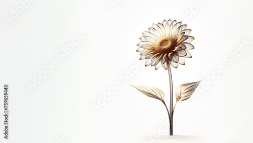 Sunflower frosted glass petals soft gold 3D render style isolated on white background with copy space for text in concept luxury  modern  floral art