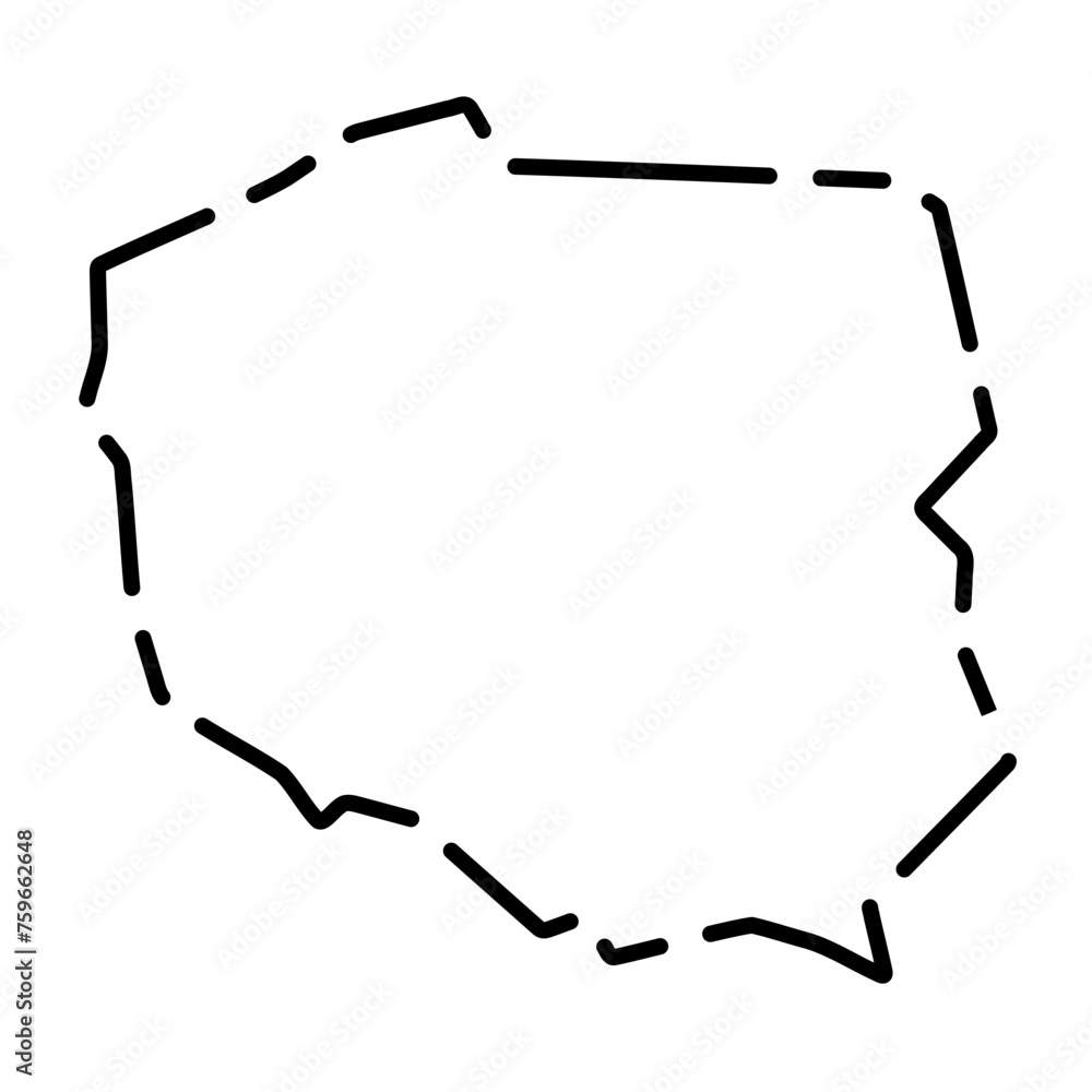 Poland country simplified map. Black broken outline contour on white background. Simple vector icon - obrazy, fototapety, plakaty 