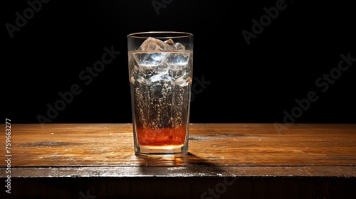 Cold dark graphite beer on wooden table, refreshing beverage concept in rustic setting