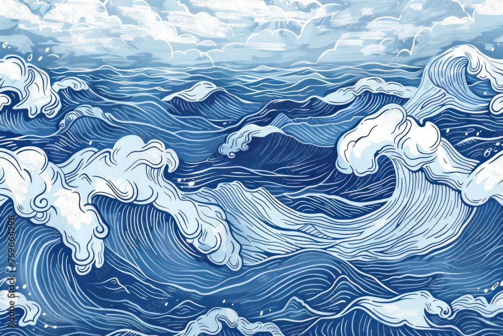 Sea waves sketch pattern. Ocean surf wave hand drawn horizontal seamless pattern illustration. Sea waves sketch pattern. Ocean surf wave hand drawn horizontal seamless pattern illustration.