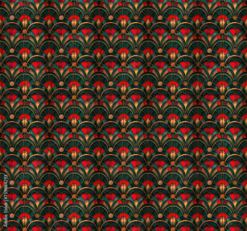 Colorful Art Deco seamless repeating pattern. 