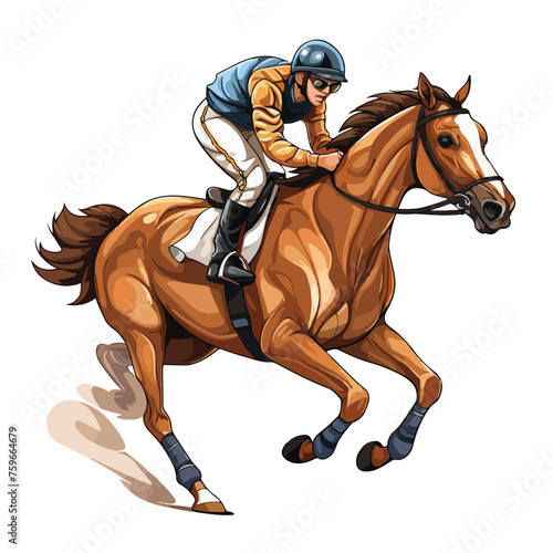 Cartoon race horse. Vector clip art illustration