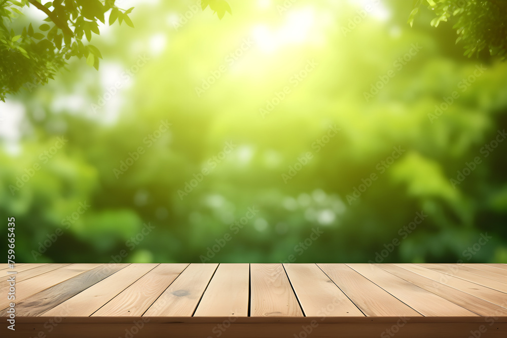 wooden table on grass background