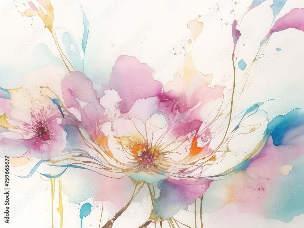 Floral background with watercolor blue and pink flowers in pastel colors