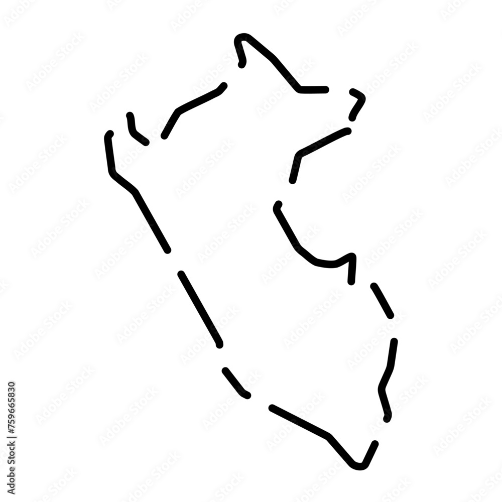 Peru country simplified map. Black broken outline contour on white background. Simple vector icon Peru country simplified map. Black broken outline contour on white background. Simple vector icon