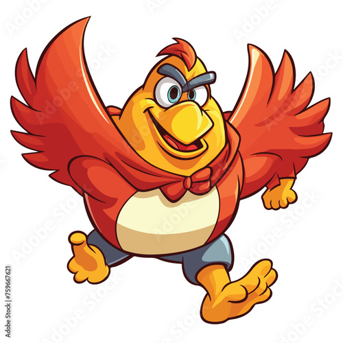Cartoon super chicken flying. Vector clip art