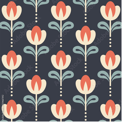 Art Deco Botanicals Flowers background pattern wallpaper vector