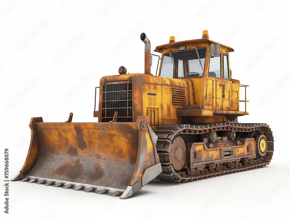 Yellow construction bulldozer on a white background Yellow construction bulldozer on a white background