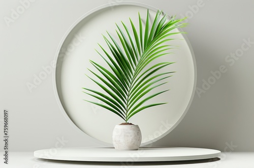 An award trophy with a white frame and a palm leaf, symbolizing achievement a...