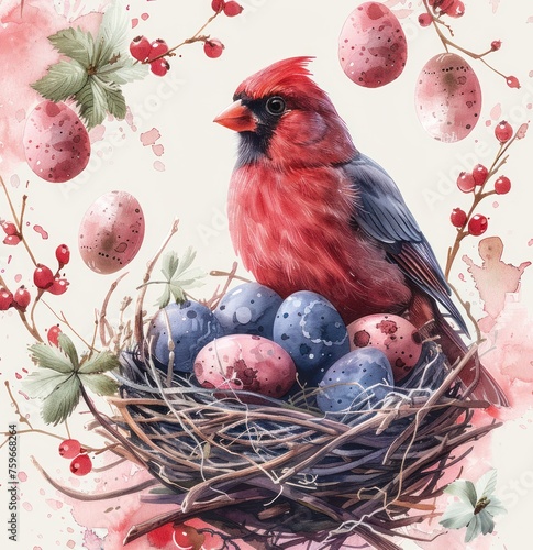 the easter easter card has a bird and some flowers