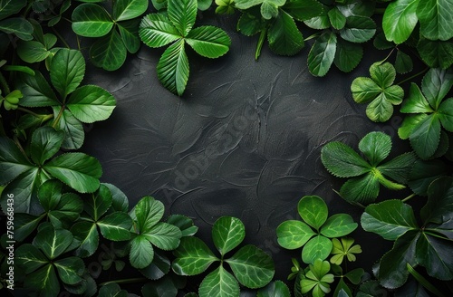 green shamrocks surrounds a black background