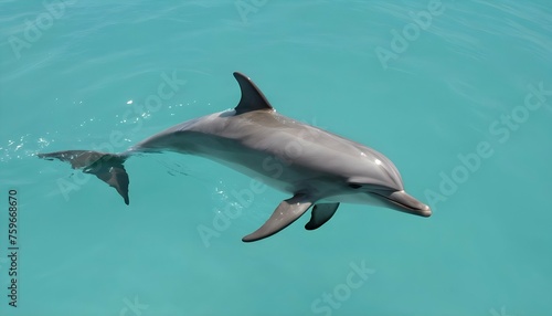 A Dolphin Swimming In Clear Turquoise Waters © Tanveer