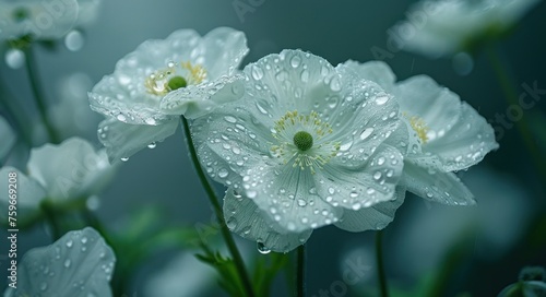 many white flowers with water drops