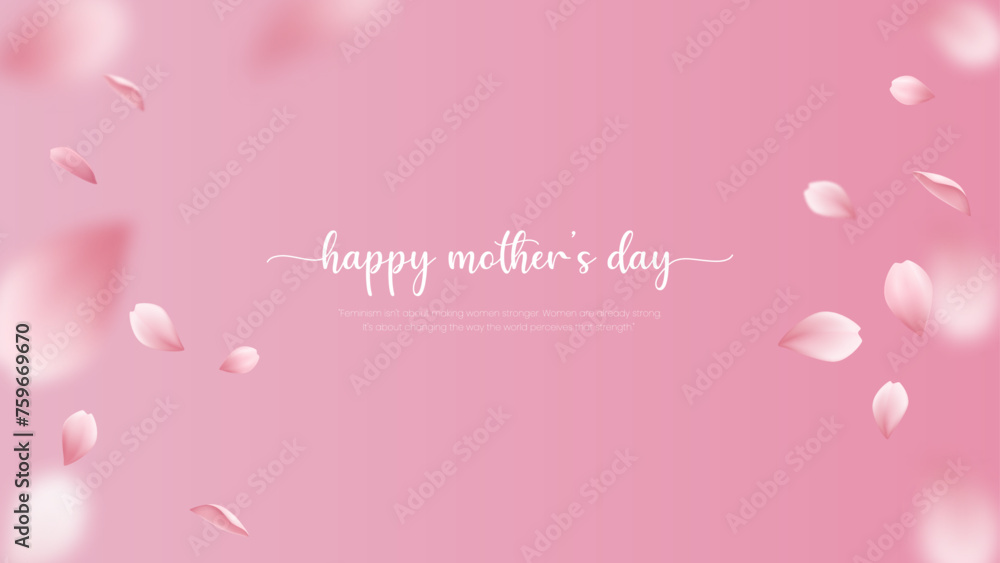 Happy women's day pink rose patels flying on pink background. Vector symbols of love for Happy Women's, Mother's, birthday greeting card design. vector illustration.