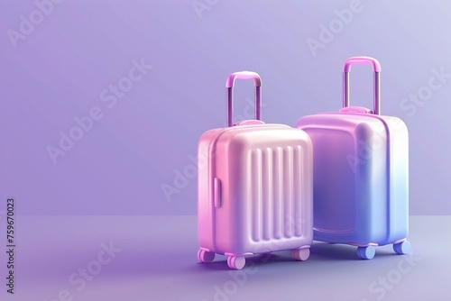 3d suitcases on purple background. 