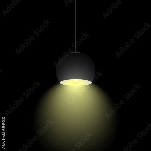 the lamp hangs on the ceiling and shines with bright warm light. lamp on a black transparent background.