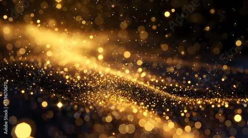 abstract golden particles and sprinkles powder explosion for a holiday celebration like christmas. shiny gold lights. wallpaper background for ads or gifts wrap and web design © safu designe