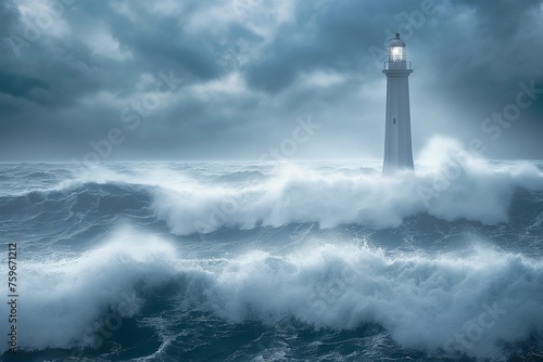 Lighthouse on the sea storm