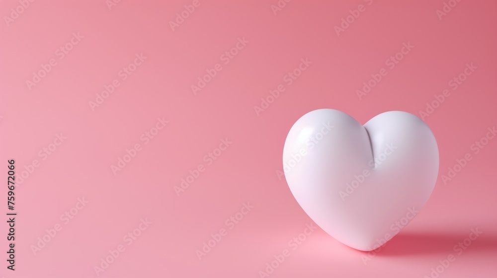 Pink heart on pink background with copy space