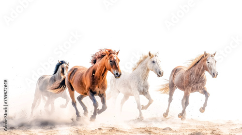 Majestic horses running free in dust