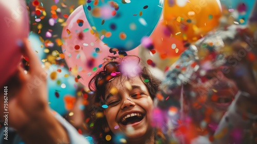 A joyful family celebration with balloons, confetti, and smiles all around.