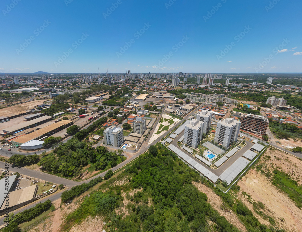 Aerial city scape during summer in Cuiaba Mato Grosso