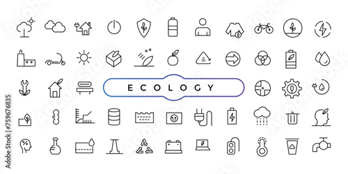 Ecology icons, thin line style, Set vector line icons with open path smart sity and technology with elements for mobile concepts vector illustration.