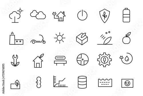 Ecology icons, thin line style, Set vector line icons with open path smart sity and technology with elements for mobile concepts vector illustration.