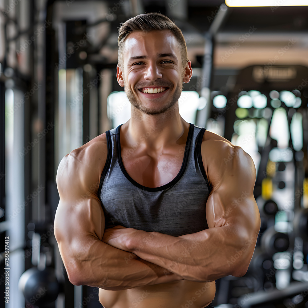 Masculine Muscular Smiling Personal Trainer in the Gym Generative AI
Masculine Muscular Smiling Personal Trainer in the Gym Generative AI