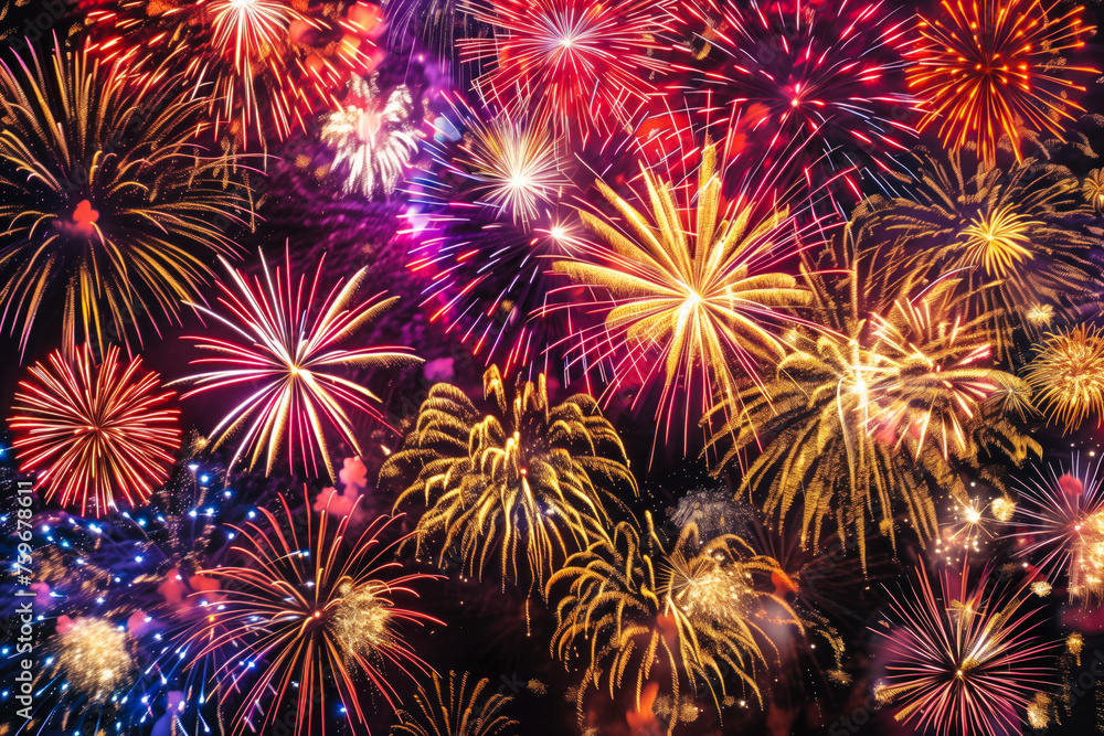 Naklejka premium Vibrant multicolored fireworks lighting up the night sky