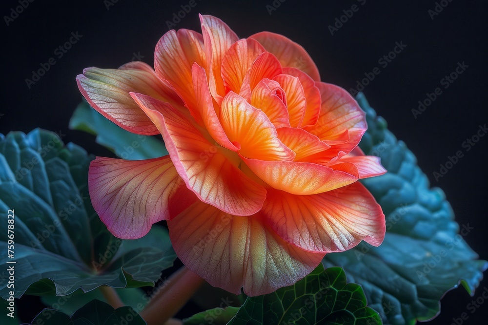 Vibrant Orange Begonia Flower in Full Bloom Against Dark Background - Exquisite Floral Beauty in Nature Photography