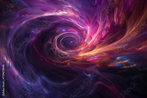 Vibrant and vivid cosmic vortex of colors in digital art: a fantasy abstract swirl of purple and red. Evoking the celestial beauty of the universe. Galaxy. And nebula in a whirlpool of infinite stars