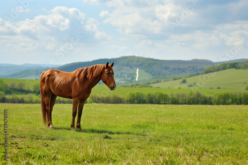 Lone horse in spring meadow © kossovskiy