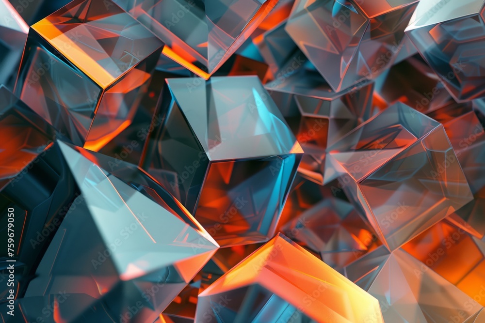 Vibrant 3d abstract crystal geometry landscape with futuristic polygonal shapes and vibrant colors, perfect for modern wallpaper, digital art background, and contemporary graphic design - obrazy, fototapety, plakaty 
