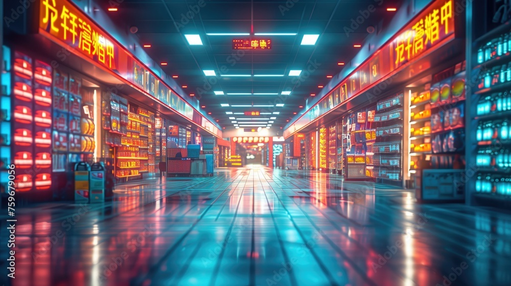 a photorealistic image of a supermarket corridor full of price tags